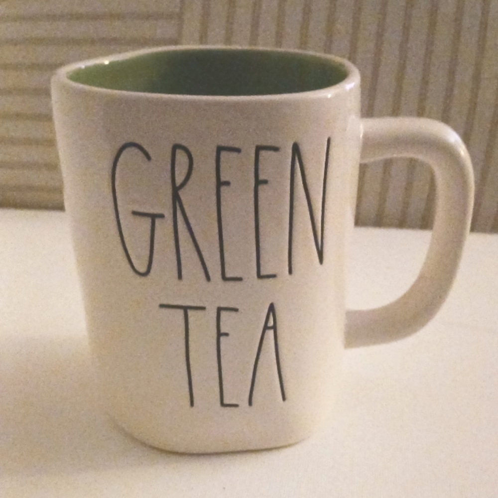 Rae Dunn GREEN TEA White/Avocado Designer Coffee  Collection Drinking Mug